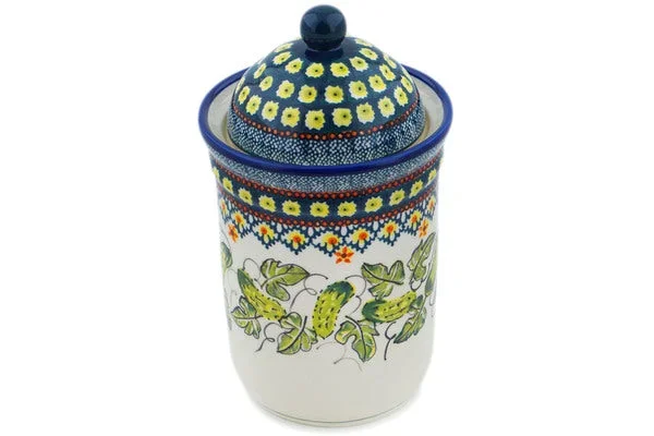 Polish Pottery 9″ Jar with Lid Cucumber Patch