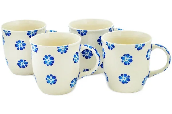 Polish Pottery Set of Four 12oz Mugs Tropical Blues