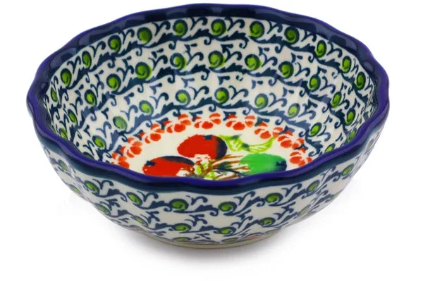 Polish Pottery Small Scalloped Bowl Apple Orchard