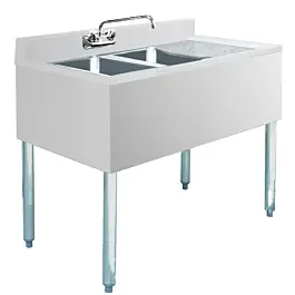 Prepline Stainless Steel 2 Bowl Underbar Hand Sink with Faucet and Right Drainboard- 36″ x 18″