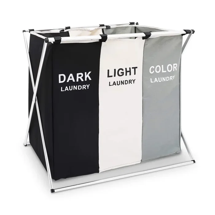 QF Laundry Hamper with 3 Sections, Foldable Sorter Laundry Basket for Bedroom, Laundry Room, Bathroom, College, Apartment and Closet