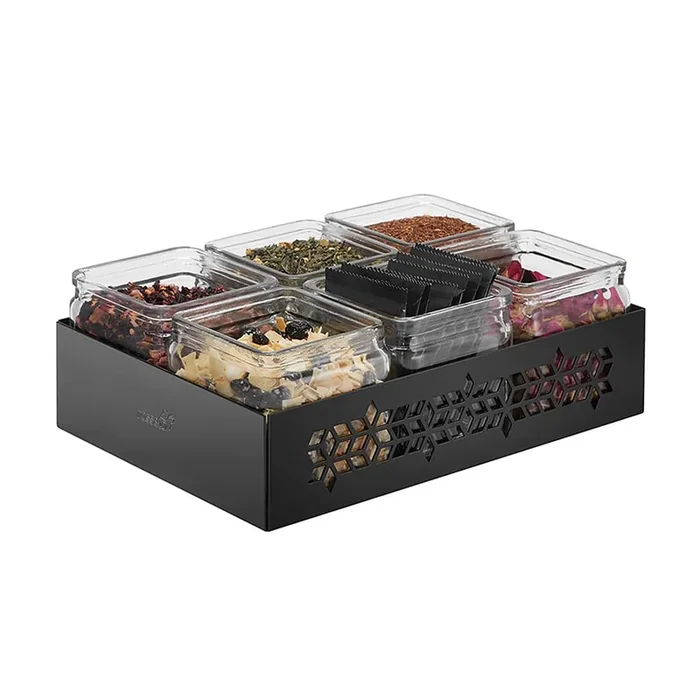 Rosseto SM315 Black Condiment Holder with 6 Glass Jars
