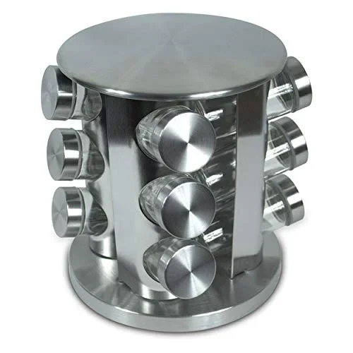 Rotating Kitchen Spice Rack Carousel 12 Jar Organizer for a Clutter Free Counter Top Stainless Steel – Grand Sierra Designs