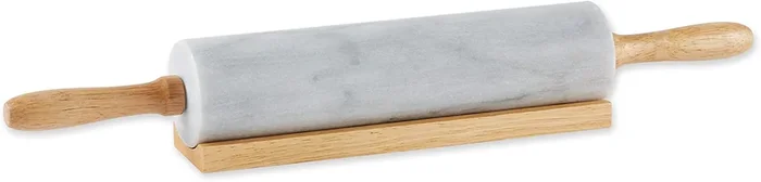 RSVP International RPW-10 White Marble Rolling Pin for Baking & Stand, 10″