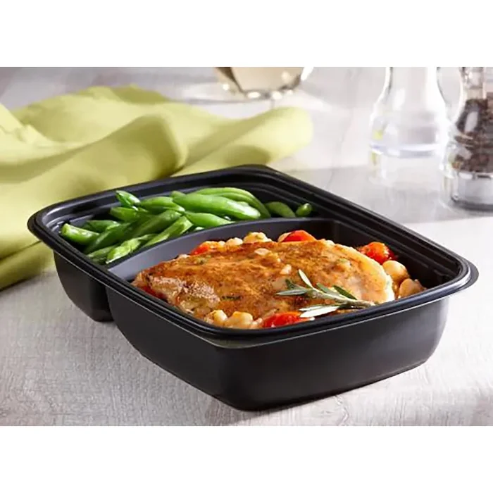 Sabert 78229B300N Black 18/12 oz 2 Cmpt Rectangle Container – 300 / CS
