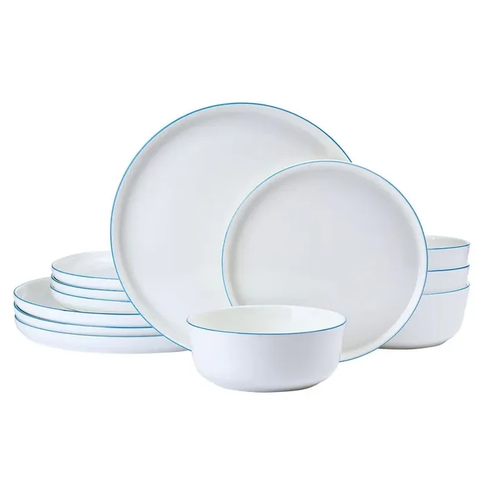 Samantha Blue Rim 12 Piece Dinnerware Set, Service for 4