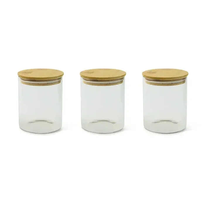 Set/3 25.4 oz Round Glass Canister w/Bamboo Lid