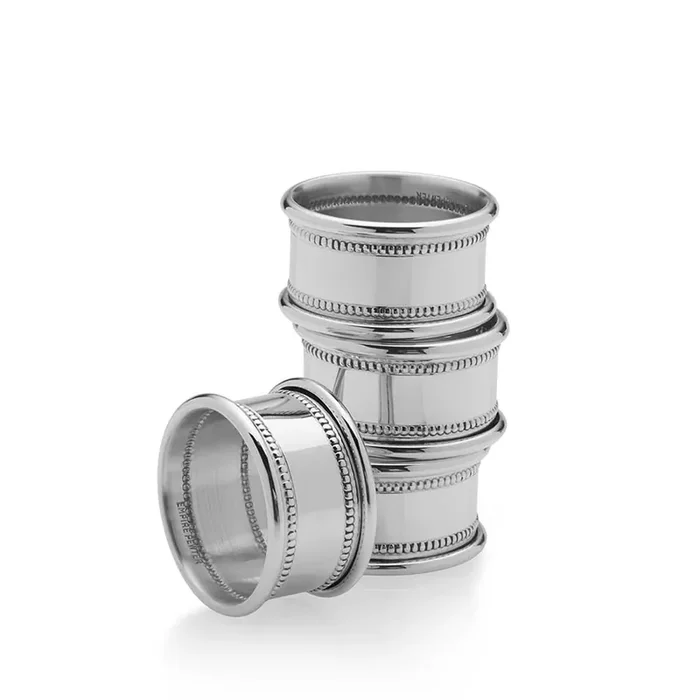 Set of 4 Beaded Pewter Napkin Rings