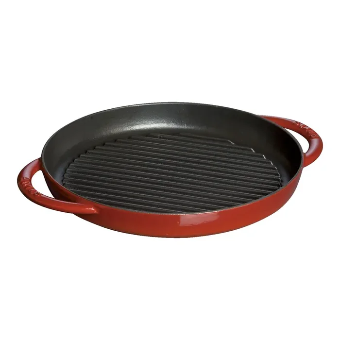 Staub Cast Iron 10-inch, Round Double Handle Pure Grill, cherry