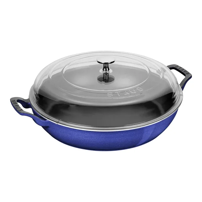 Staub Cast Iron 3.5 qt, Braiser With Glass Lid, Blueberry
