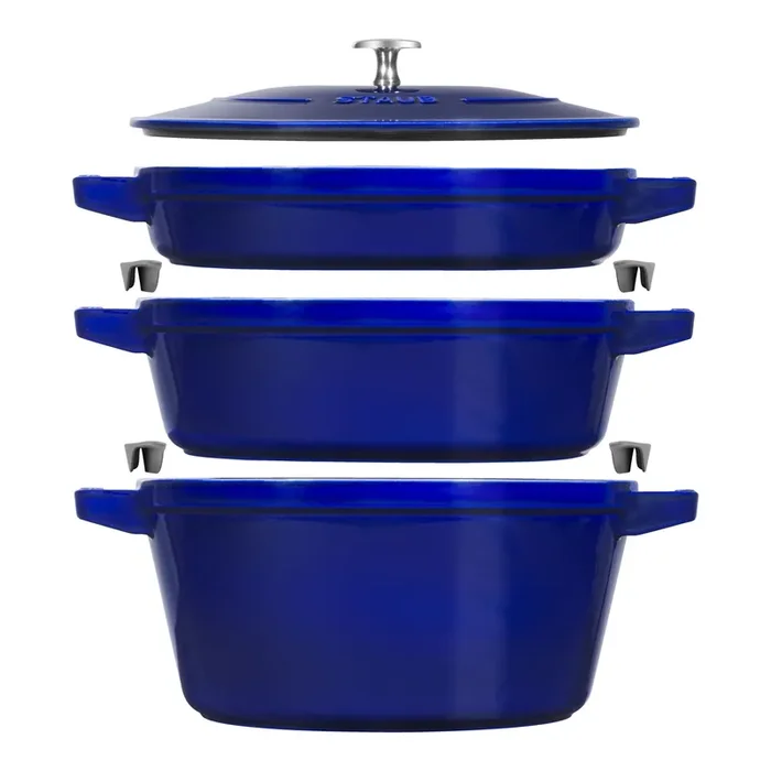 Staub Cast Iron 4-pc Stackable Set, Dark Blue, Cast Iron