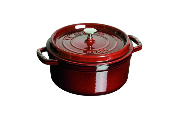 Staub Cast Iron 5 1/2 qt. Round Cocotte – Grenadine with Stainless Steel Knob