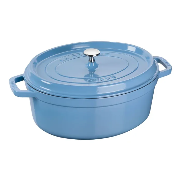 Staub Cast Iron 5.75 qt, Oval, Dutch Oven, Ice-blue
