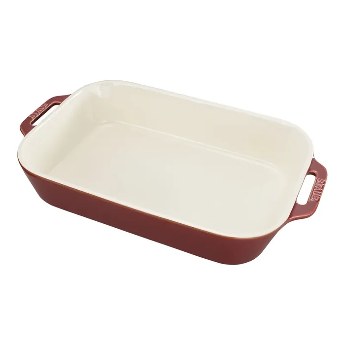Staub Stoneware 13-x 9.5-inch, Rectangular, Baking Dish, Rustic Red