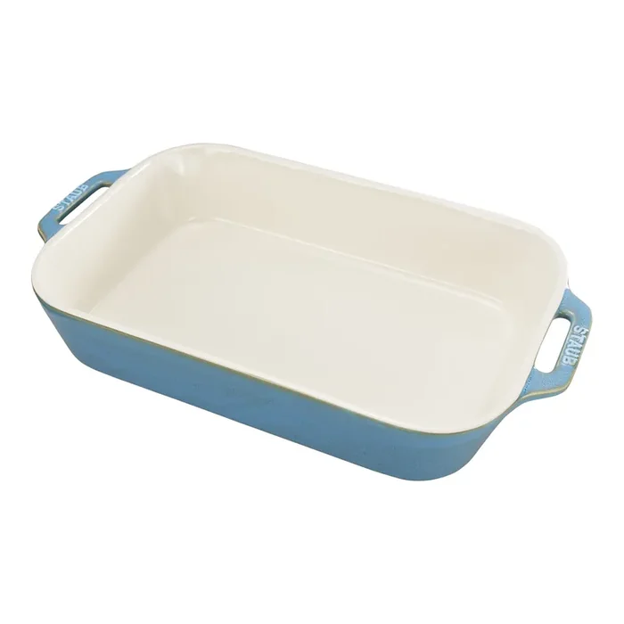 Staub Stoneware 13-x 9.5-inch, Rectangular, Baking Dish, Rustic Turquoise