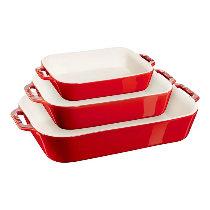 Staub Stoneware 3-pc, Rectangular Baking Dish Set, cherry