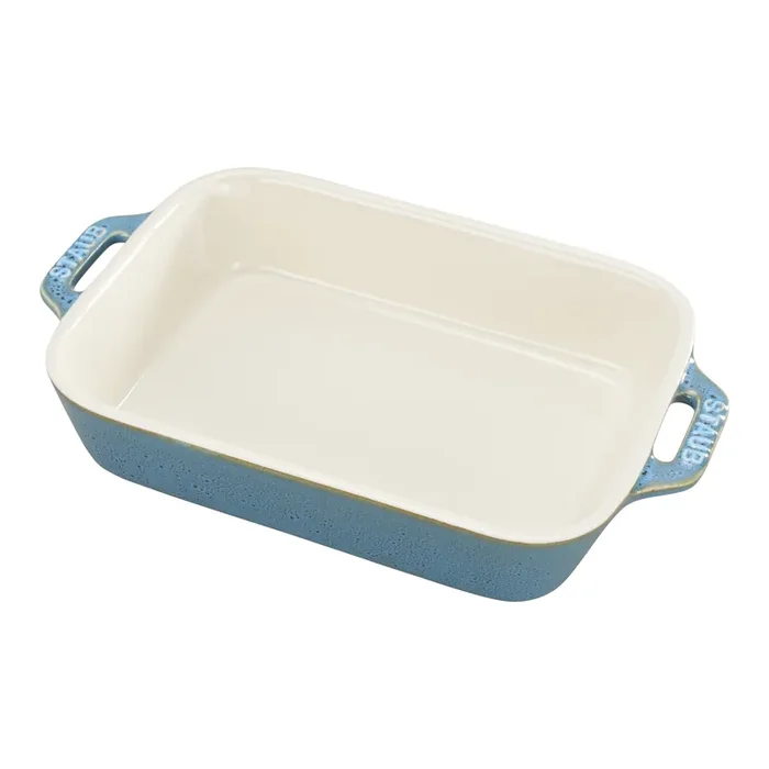 Staub Stoneware 7.5-x 6.5-inch, Rectangular, Baking Dish, Rustic Turquoise