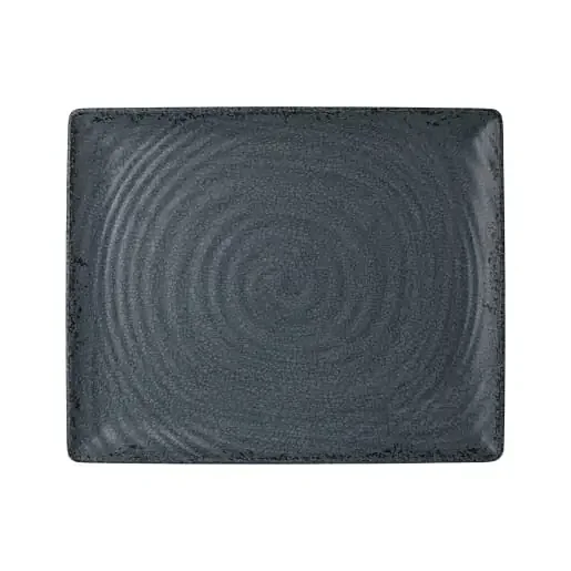 Steelite 7184TM047 Creations Pompeii 12-3/4″ x 10-5/8″ Rectangular Slate Black Coupe Rim Tray