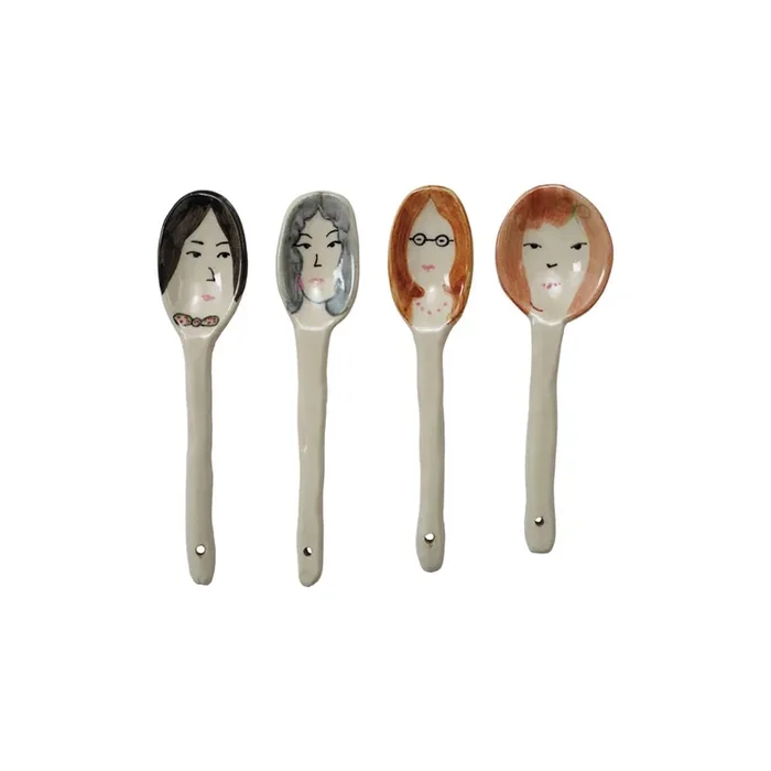 Stoneware Spoon with Hand-Painted Faces