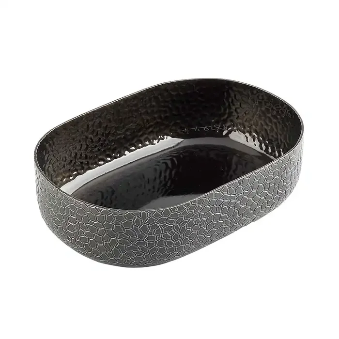 TableCraft 10702 Crackle Collection 64 Ounce Black Oval Bowl