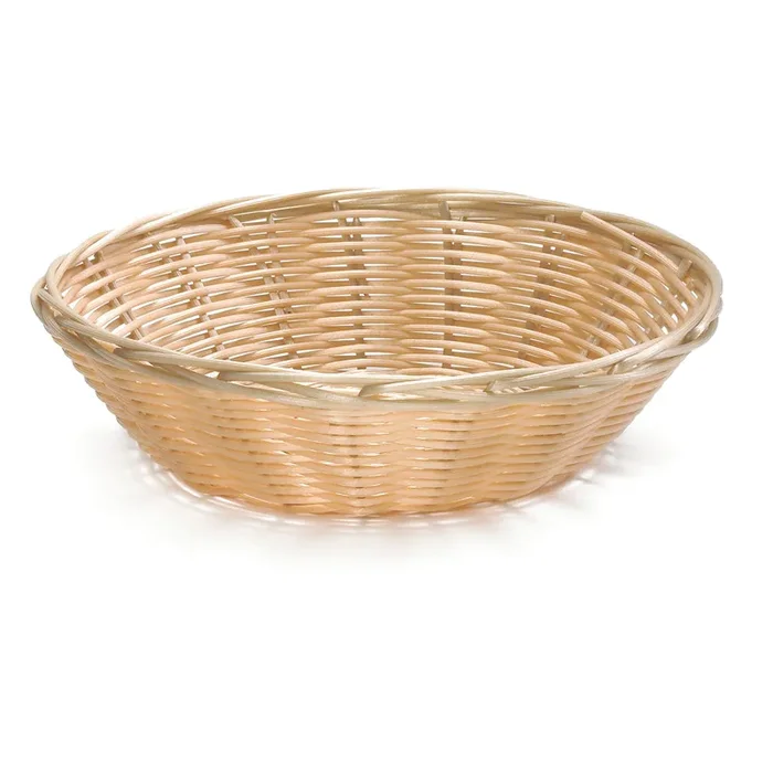 TableCraft 1175W Hand-Woven Round Plastic Basket – Dozen