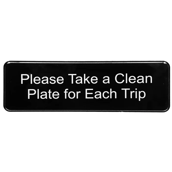 TableCraft 394596 Black 3″ x 9″ Please Take A Clean Plate Sign