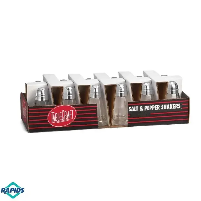 Tablecraft C80-12 1-1/2 oz Glass Salt & Pepper Shakers (1 Dozen)