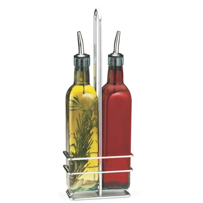 TableCraft H916N Prima 16 Oz. 2-Bottle Cruet Set with Rack