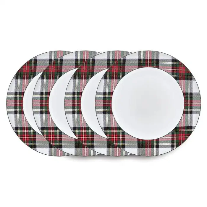 Tartan White Set of 4 Dinner Plates