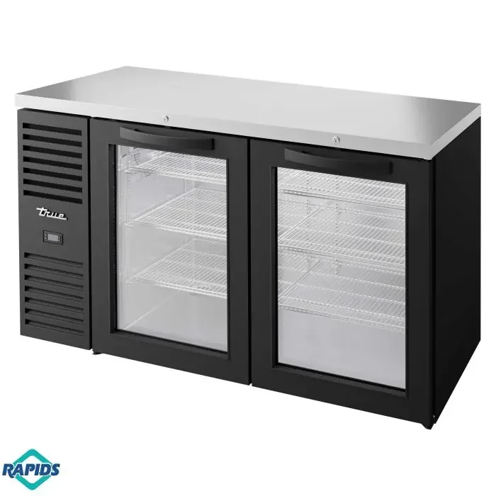 TBR60-RISZ1-L-B-GG-1 60” Back Bar Cooler Black Two Glass Doors