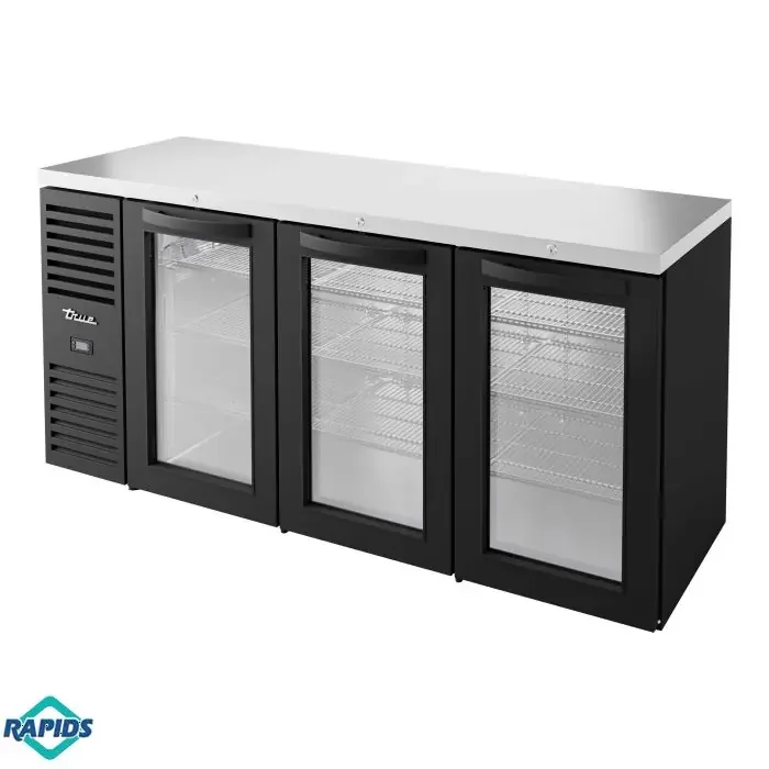 TBR72-RISZ1-L-B-GGG-1 60” Back Bar Cooler Black Two Glass Doors