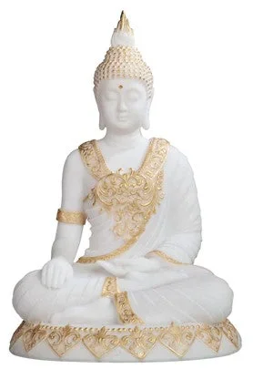 Thai Buddha White/Gold 11.75″