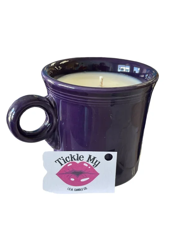 Tickle My Lips Candle By “ISH” .. In Plum Ring Handle Mug