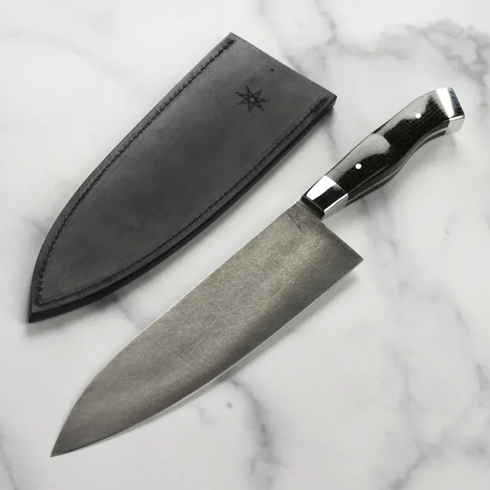 Town Cutler Carbon Pommel 8.5″ Chef‘s Knife with Leather Sheath