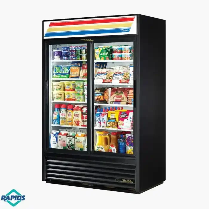 True GDM-45-HC-LD Two Section Slide Door Display Refrigerator Merchandiser 51″