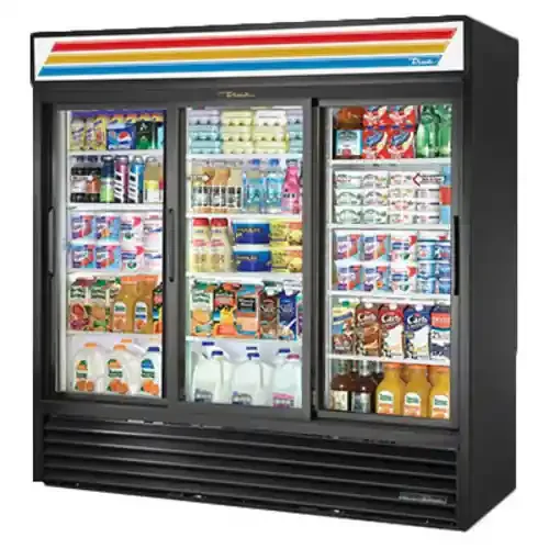 True GDM-69-HC-LD 78 1/8″ Black Refrigerated Sliding Glass Door Merchandiser with LED Lighting, Refrigerant R290, 65.5 Cu. Ft.