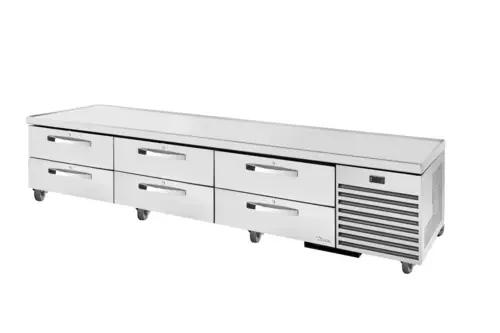 True TRCB-110-HC~SPEC3 110″ Chef Base w/ (6) Drawers, 12 Pans (Top), Refrigerant R290