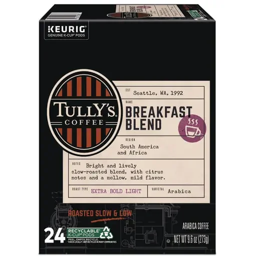 Tully‘s Coffee GMT192719 Breakfast Blend Coffee K-Cups, 24/box