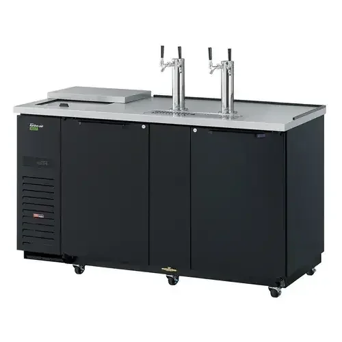 Turbo Air TCB-3SBD-N6 2 Taps 1/2 Barrel Draft Beer Cooler – Black, 3 Kegs Capacity