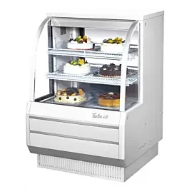 Turbo Air TCGB-36DR-W 36″ White Curved Glass Dry Bakery Case – 2 Shelves