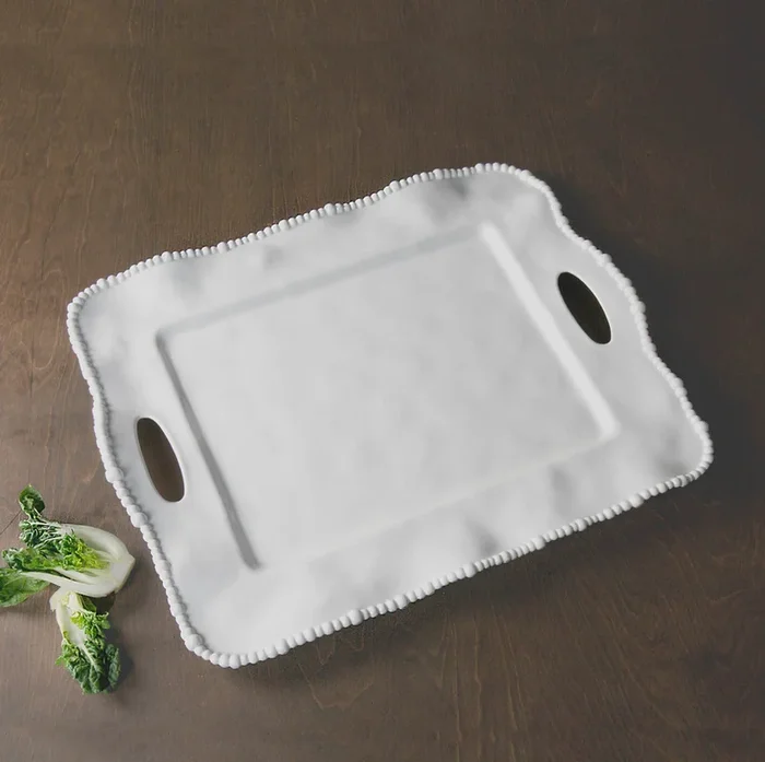 Vida Alegria Rectangular Tray with Handles – White
