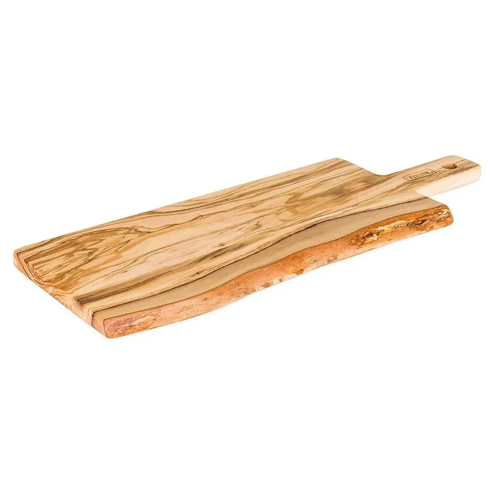 Viking 22-Inch Olive Wood Serving Paddle Board with Bark Edge, Large