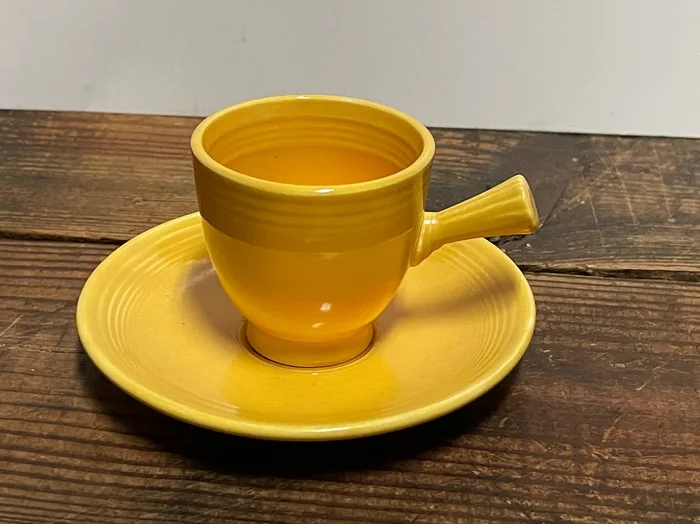 VINTAGE FIESTA WARE YELLOW STICK HANDLE DEMITASSE CUP & SAUCER