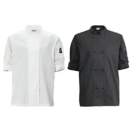 Winco UNF-12KXL Black Poly-Cotton Chef Jacket with Roll-Tab Sleeves, Size XL