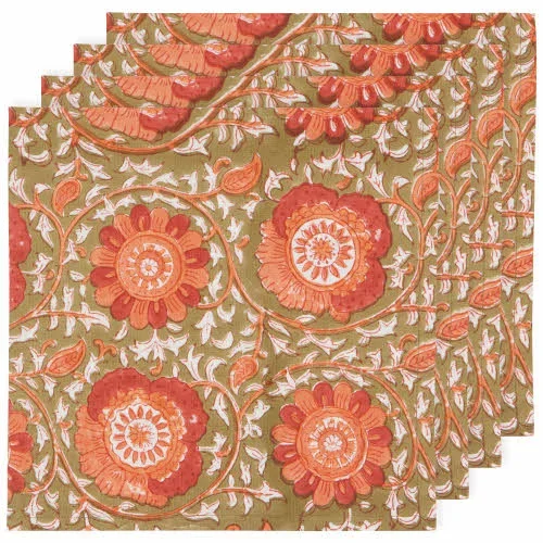 Zinnia Block Print Napkins Set 4