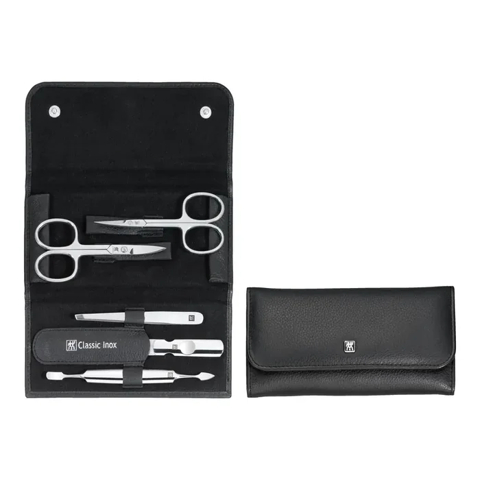 ZWILLING CLASSIC 5-pc, Leather Snap Fastener Case, Black Matte