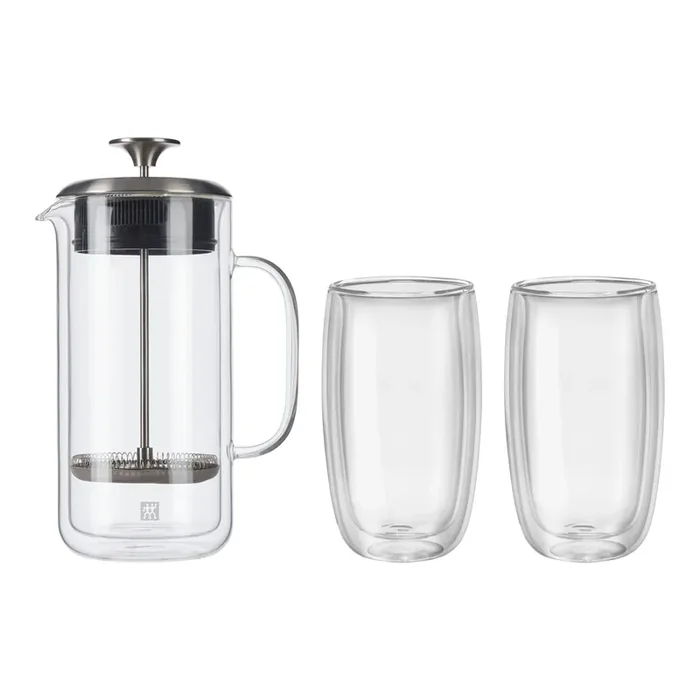 ZWILLING Sorrento Double Wall Glassware 3-pc French Press And Latte Glass Set